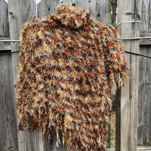 Multicolor Fuzzy Wrap Scarf - Brown & Gold Tones